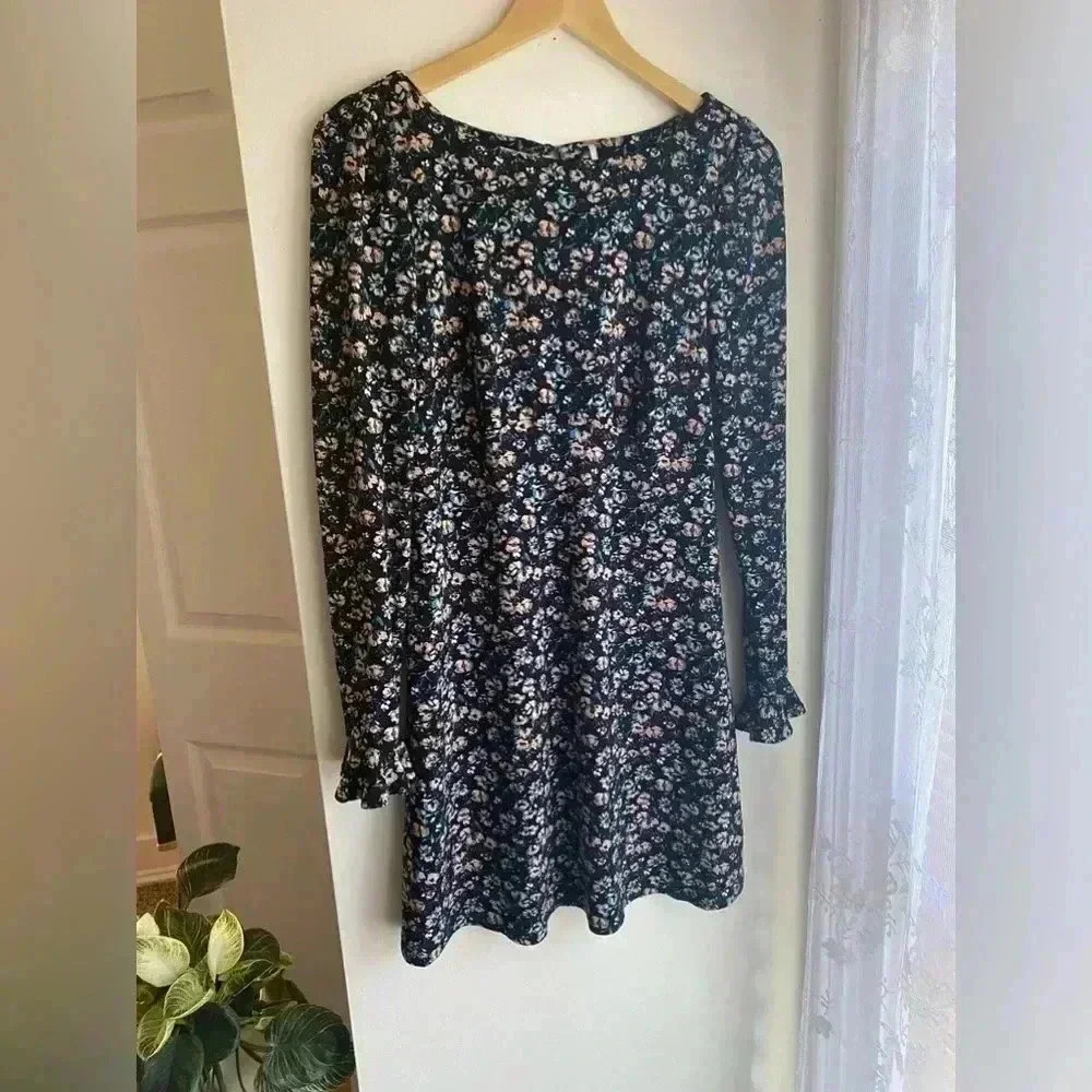 Free People Say Hello Long Sleeve Mini Dress Ditzy Floral Boho Retro Keyhole